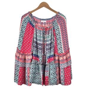 Parker Silk Patchwork Peasant Blouse Size Small Boho Mixed Scarf Print Multi